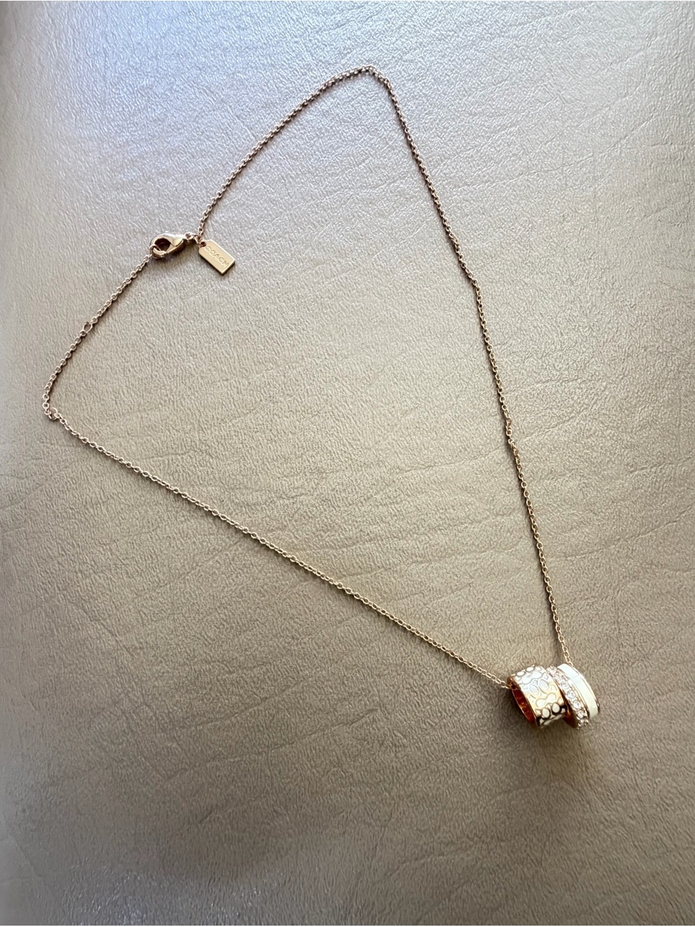 Coach Signature Enamel Rondell Trio Pendant Necklace - Gold/Cream C9446 NWT